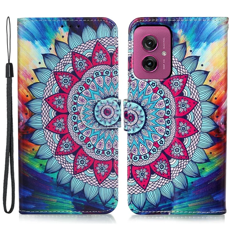 For Motorola Moto G55 5G Case Pattern Leather Wallet Phone Cover with Card Holder - Mandala Flower