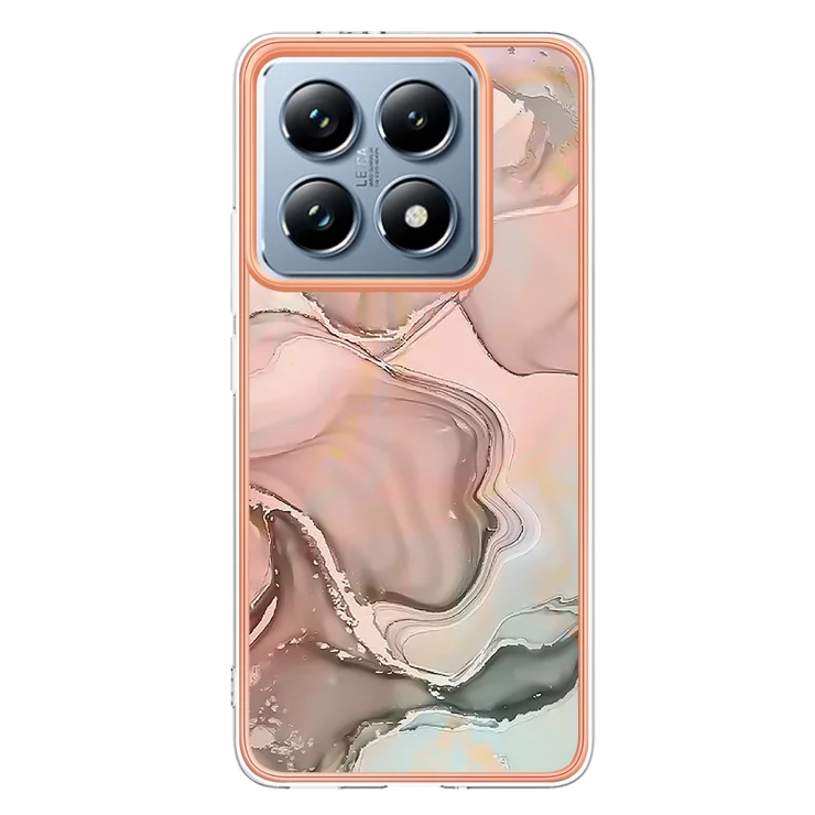 For Xiaomi 14T Pro TPU Case Marble Pattern 2.0mm Electroplating Phone Back Cover - Pink