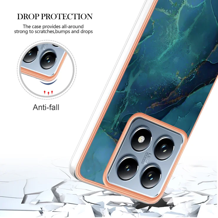 For Xiaomi 14T Pro TPU Case Marble Pattern 2.0mm Electroplating Phone Back Cover - Green