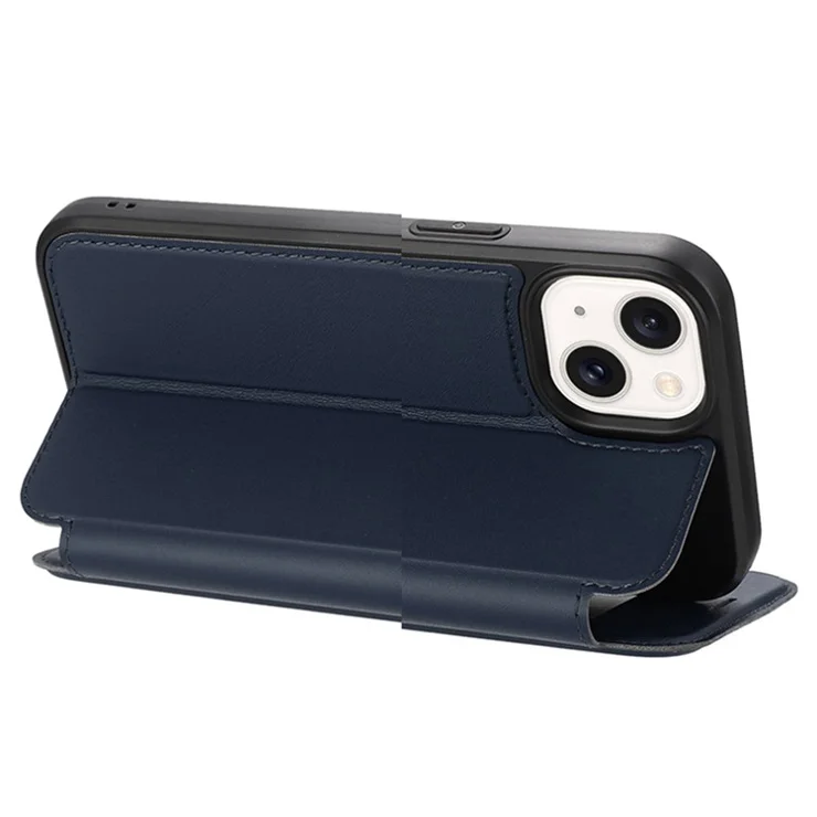 For iPhone 13 Case Magnetic Closure Card Slot Leather Flip Phone Cover - Midnight Blue