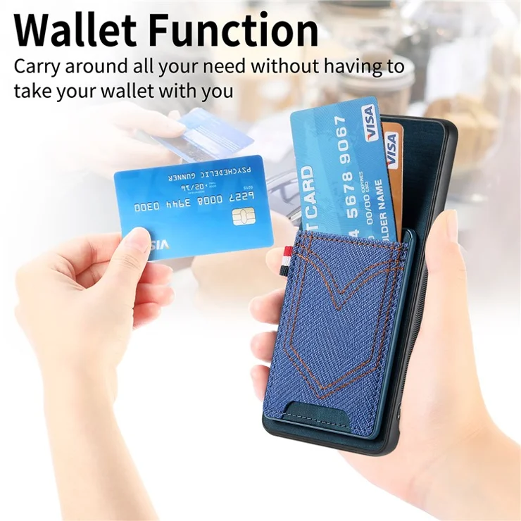 For Oppo Find X8 5G Phone Case Retro Jean Cloth Texture Leather Back Cover Card Holder - Blue