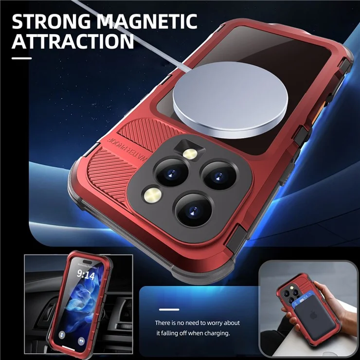 SHELLBOX M Series For iPhone 16 Pro IP68 Waterproof Case Metal Diving Phone Cover Compatible with MagSafe - Red