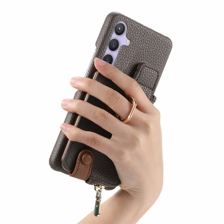 For Samsung Galaxy S25 Case RFID Blocking Phone Wallet Cover Supports Magnetic Car Holder - Grey