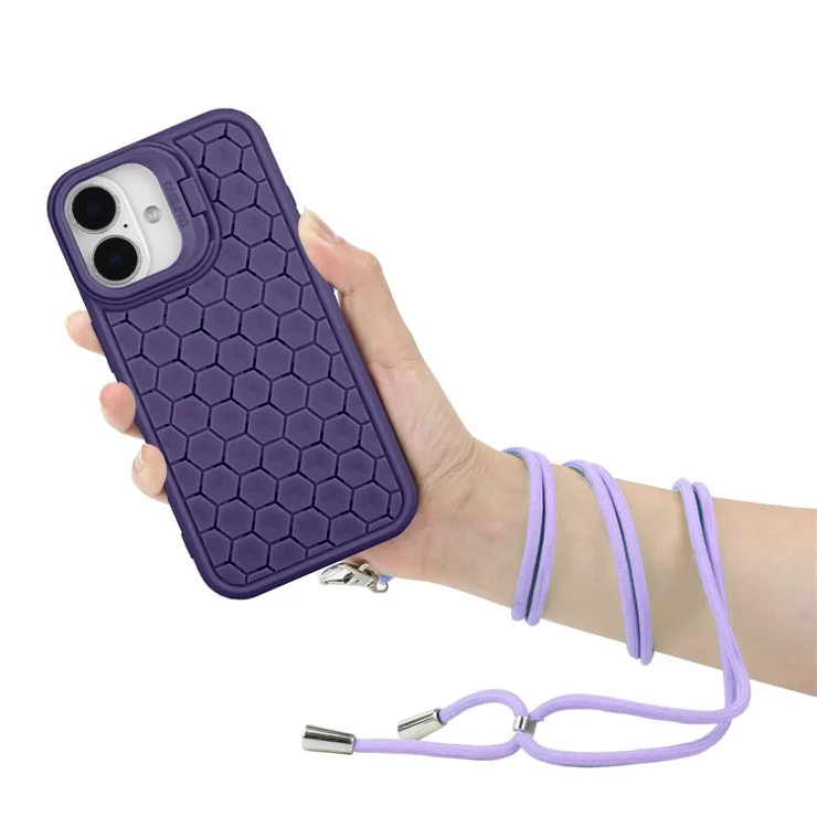 For iPhone 16 Plus Case Compatible with MagSafe Kickstand Heat Dissipation TPU Phone Cover with Lanyard - Purple