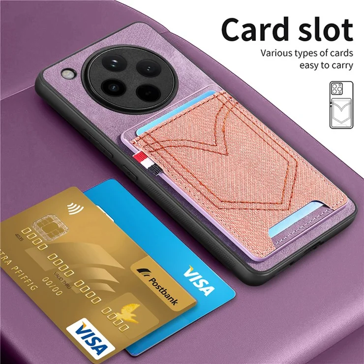 For Oppo Find X8 Pro 5G Phone Case Retro Jean Cloth Texture Leather Back Cover Card Holder - Purple