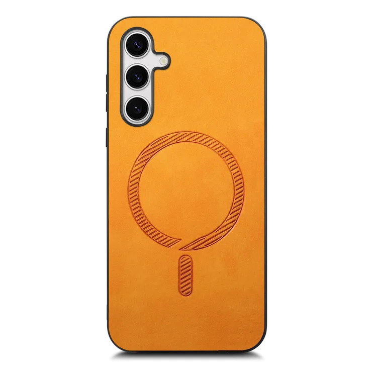 For Samsung Galaxy S25 Leather Back Case Compatible with MagSafe Skin-touch Phone Cover - Yellow