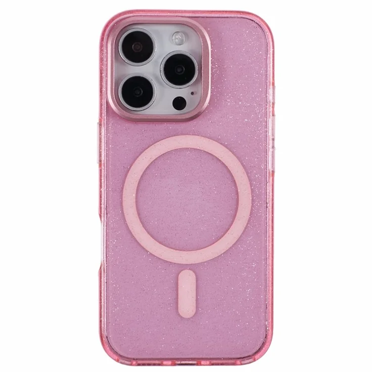 KIGC For iPhone 16 Pro Max Case Compatible with MagSafe Epoxy Design Kickstand TPU+PC Phone Back Cover - Pink