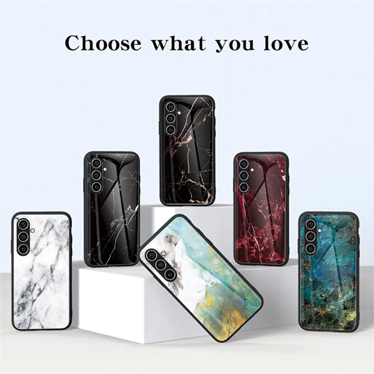 For Samsung Galaxy S24 FE Case Marble Pattern Tempered Glass+PC+TPU Protective Phone Cover - Blood Red Marble