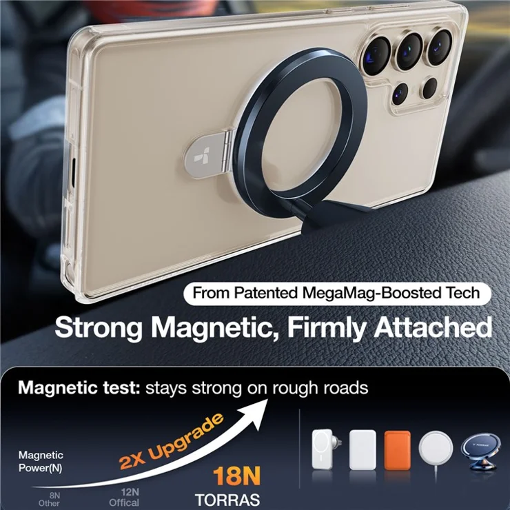 TORRAS Guardian Ostand Series for Samsung Galaxy S25 Ultra Case Compatible with MagSafe Kickstand TPU+PC Phone Cover - Transparent