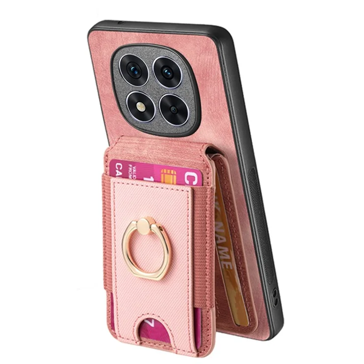 For Xiaomi Redmi Note 14 Pro 5G / Poco X7 5G Case Compatible with MagSafe Leather Back Cover with Detachable Card Holder Kickstand - Pink