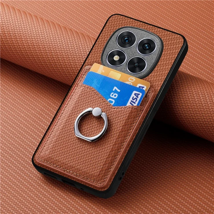 For Xiaomi Redmi Note 14 Pro+ 5G Case Leather Card Slots Phone Cover with Ring Holder Kickstand - Brown