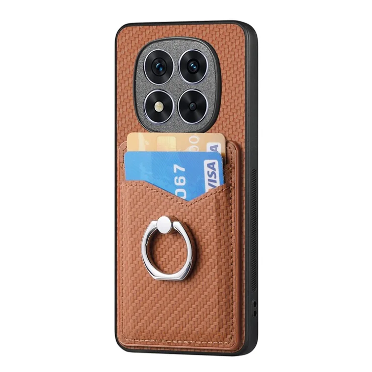 For Xiaomi Redmi Note 14 Pro+ 5G Case Leather Card Slots Phone Cover with Ring Holder Kickstand - Brown