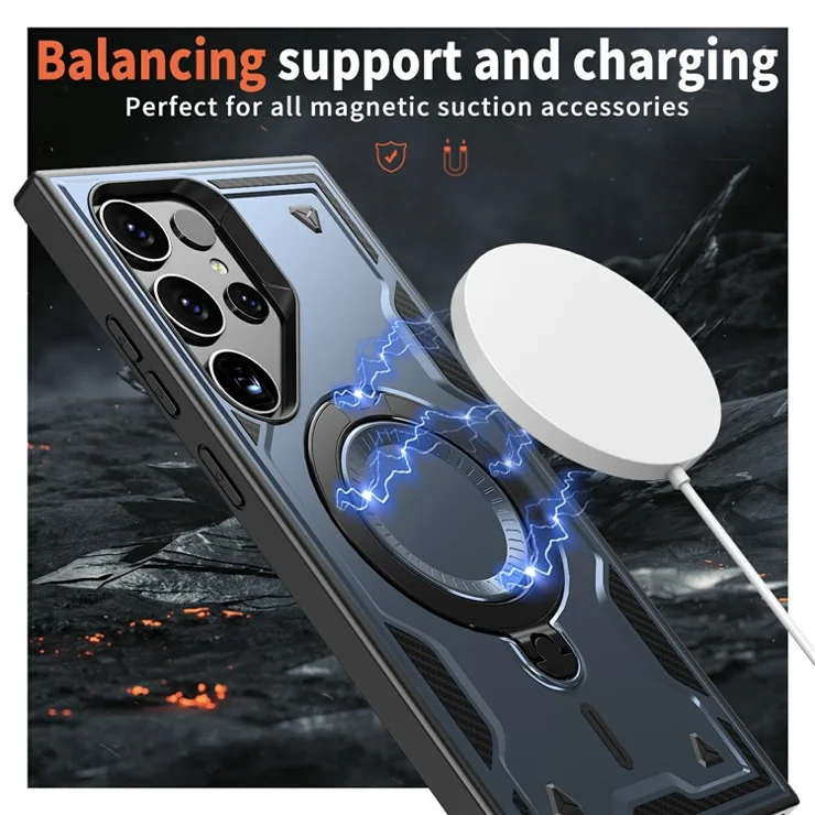 For Samsung Galaxy S25 Ultra Case Compatible with MagSafe Military Protection PC+TPU Kickstand Phone Cover - Blue