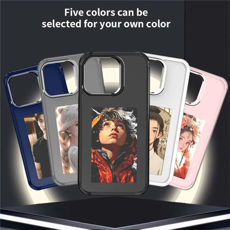 For iPhone 15 Pro Smart E-Ink Phone Case 4 Color HD 3.97 inch Display NFC DIY Customized Screen - Black