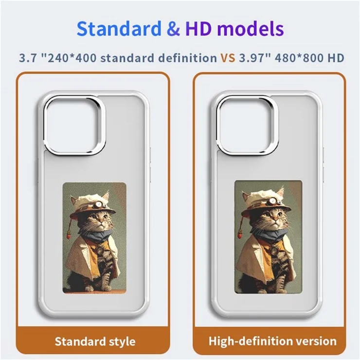 For iPhone 16 Pro Max Smart E-Ink Phone Case 4 Color HD 3.97 inch Display NFC DIY Customized Screen - Black