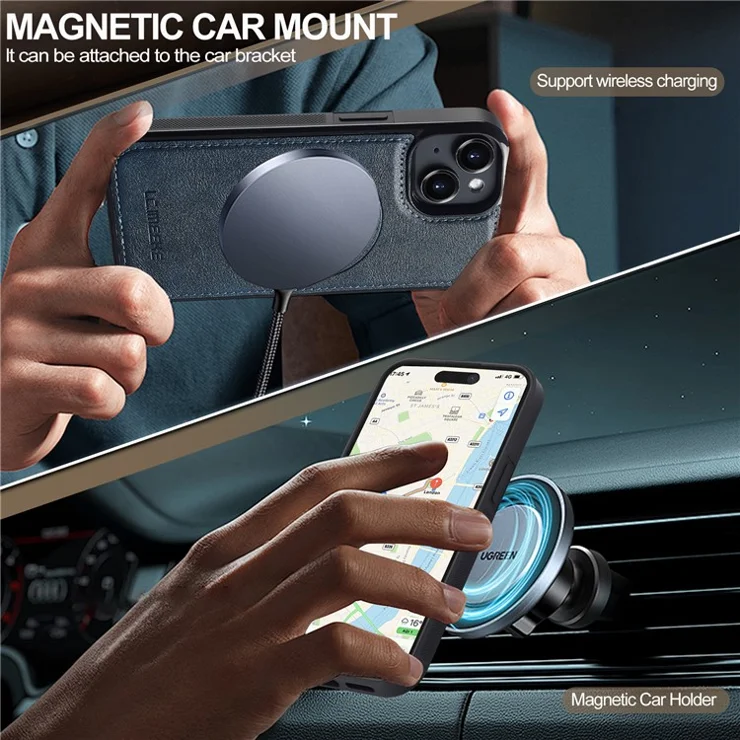 LC.IMEEKE For iPhone 14 Magnetic Case Compatible with MagSafe Leather+TPU Back Cover - Blue