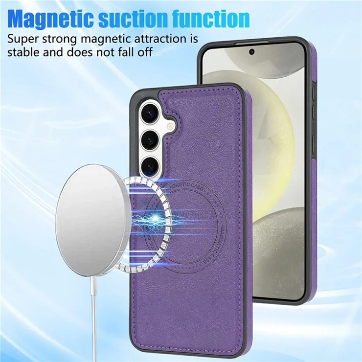 CSJ-P3 For Samsung Galaxy S24 Case Compatible with MagSafe PC+TPU+Leather Back Cover - Purple