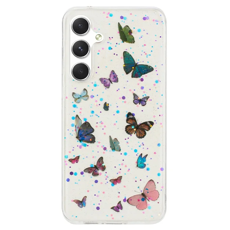 For Samsung Galaxy A15 5G / A15 4G Case Anti Drop TPU Phone Back Cover Epoxy Glitter Butterfly - Blue