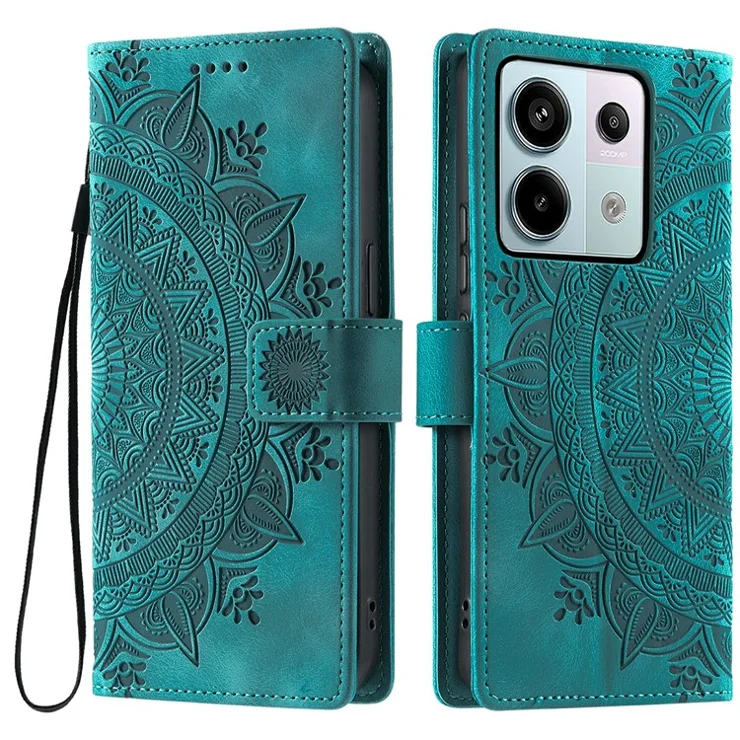 Style 018 For Xiaomi Redmi Note 13 Pro 5G Case Imprinted Totem Skin Feel Wallet Leather Phone Cover - Mint Green