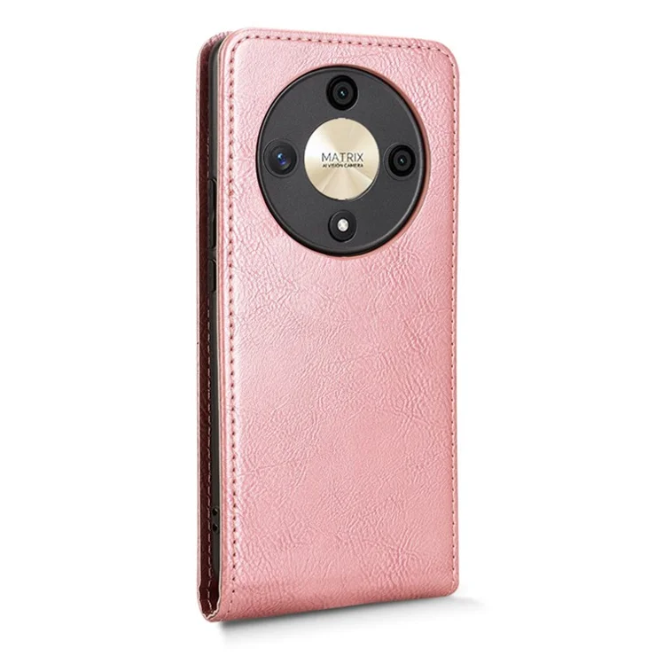 For Honor Magic6 Lite 5G / X9b 5G Case with Card Slot Magnetic Vertical Flip Leather Phone Cover - Rose Gold