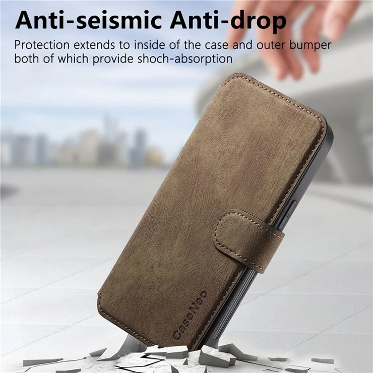 CASENEO MW-03 For iPhone 13 Pro Case with Detachable Wallet Leather+TPU Phone Cover - Brown