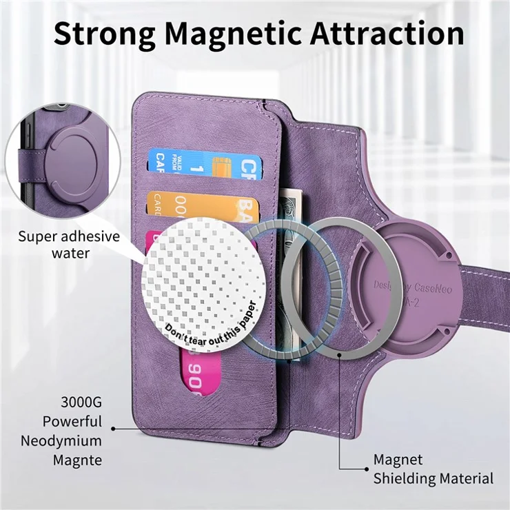 CASENEO MW-03 For iPhone 13 Pro Case with Detachable Wallet Leather+TPU Phone Cover - Purple