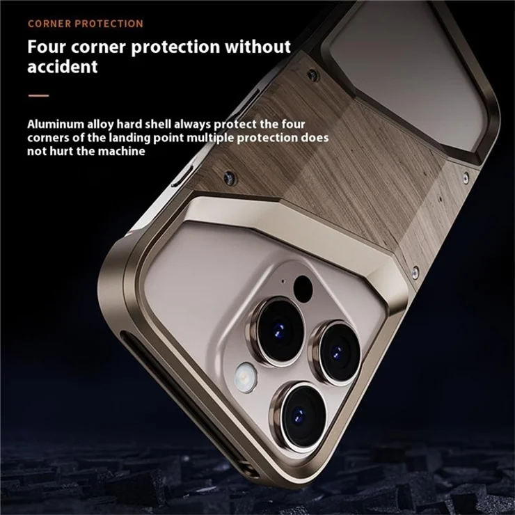 For iPhone 15 Pro Max Bumper Case Aluminum Alloy Wood Frameless Heat Dissipation Phone Cover - Dark Grey