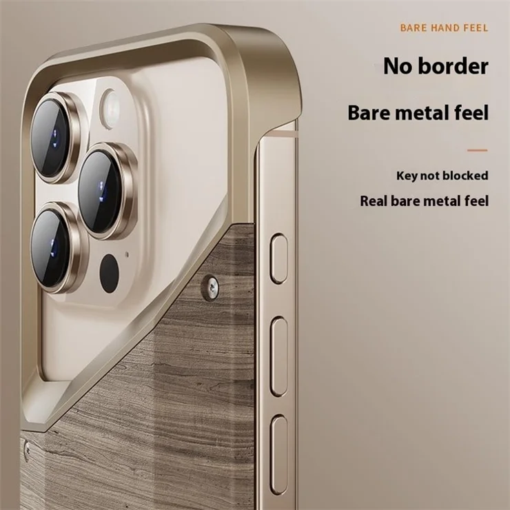 For iPhone 16 Pro Max Bumper Case Aluminum Alloy Wood Frameless Heat Dissipation Phone Cover - Dark Grey