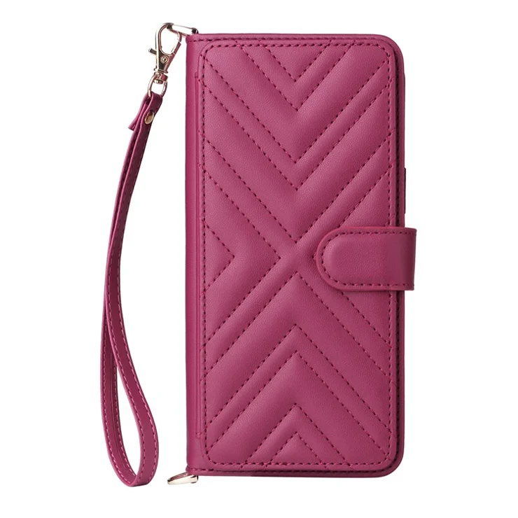 Wallet Phone Case for Oppo A3x 4G / 5G (India) / A3 4G / 5G / A40 4G / A40M 4G / A60 5G / A3i 5G Leather Cover with Shoulder / Wrist Strap - Rose