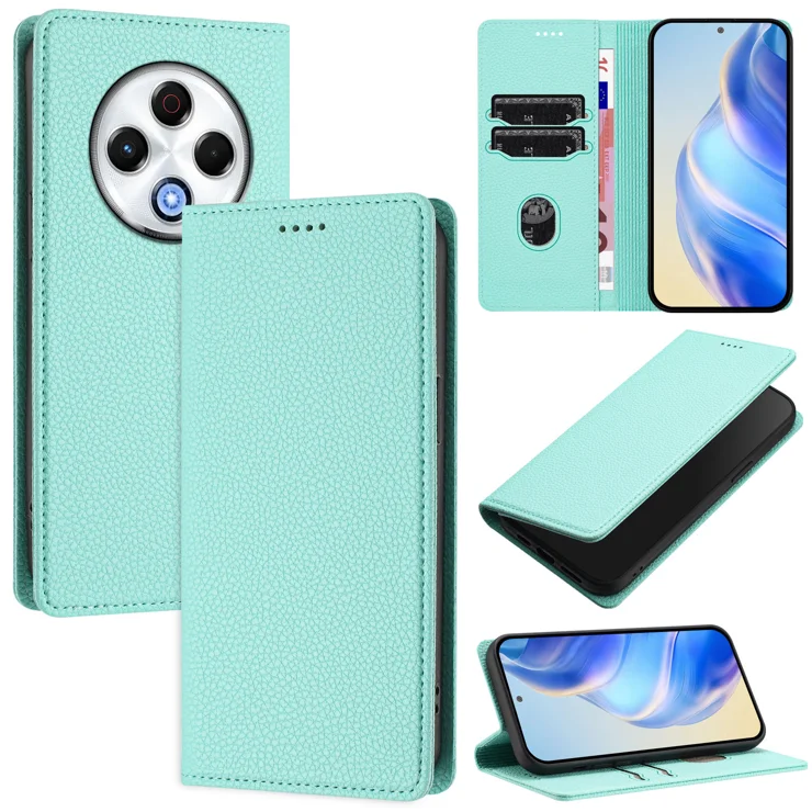 For TECNO Spark 30 4G Wallet Case RFID Blocking Litchi Texture Leather Mobile Cover - Mint Green