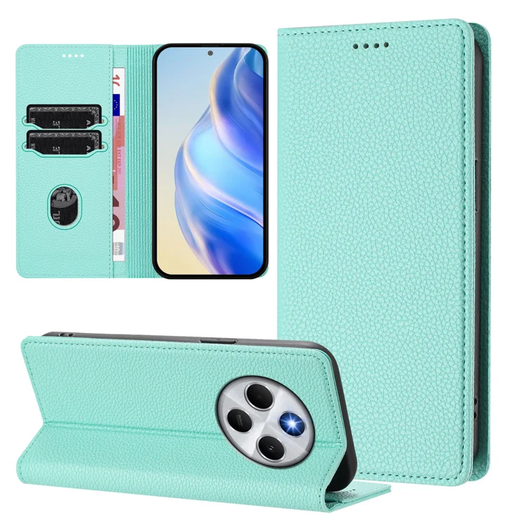 For Xiaomi Redmi 14C 4G Wallet Case RFID Blocking Litchi Texture Leather Mobile Cover - Mint Green
