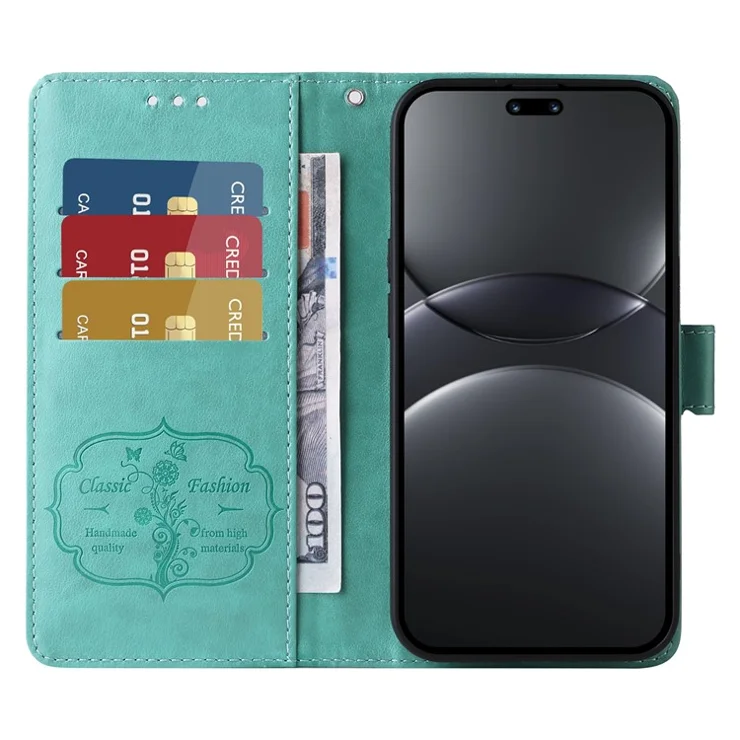For Huawei nova 13 Pro 5G Leather Case Butterfly Floral Imprint Wallet Stand Cover - Green