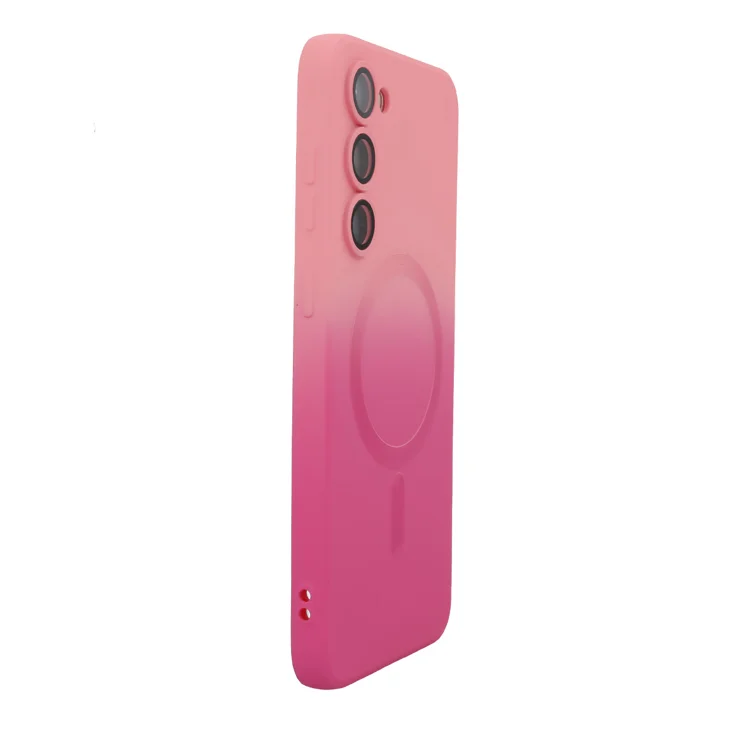 For Samsung Galaxy S25 ENAKY HAT PRINCE Silicone Case Compatible with MagSafe Gradient Color Cover - Pink+Rose