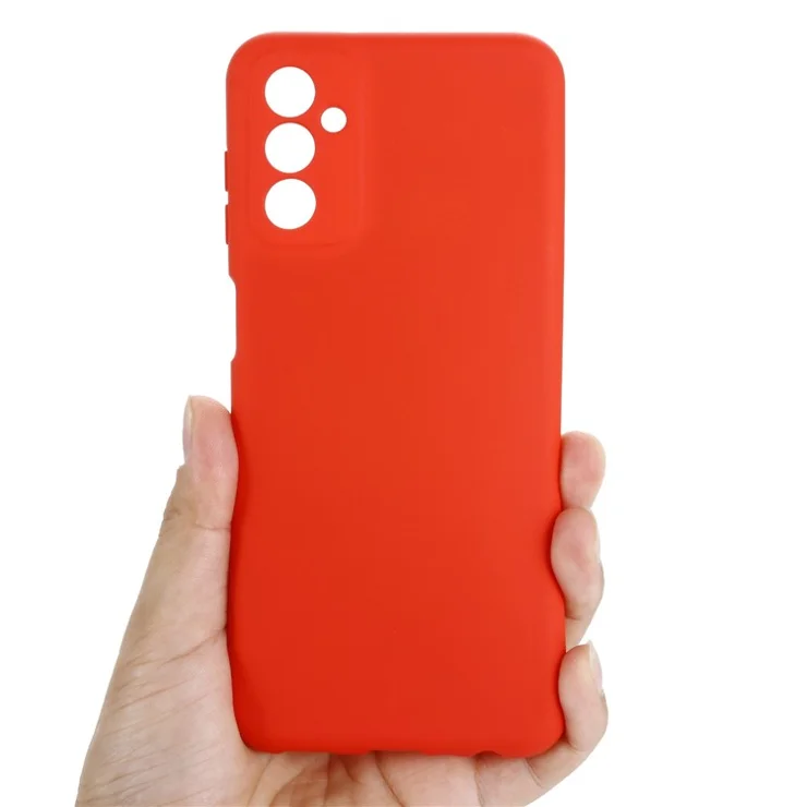 For Samsung Galaxy M13 4G Mobile Phone Case Liquid Silicone Anti-scratch Cell Phone Shell Cover with Strap - Red