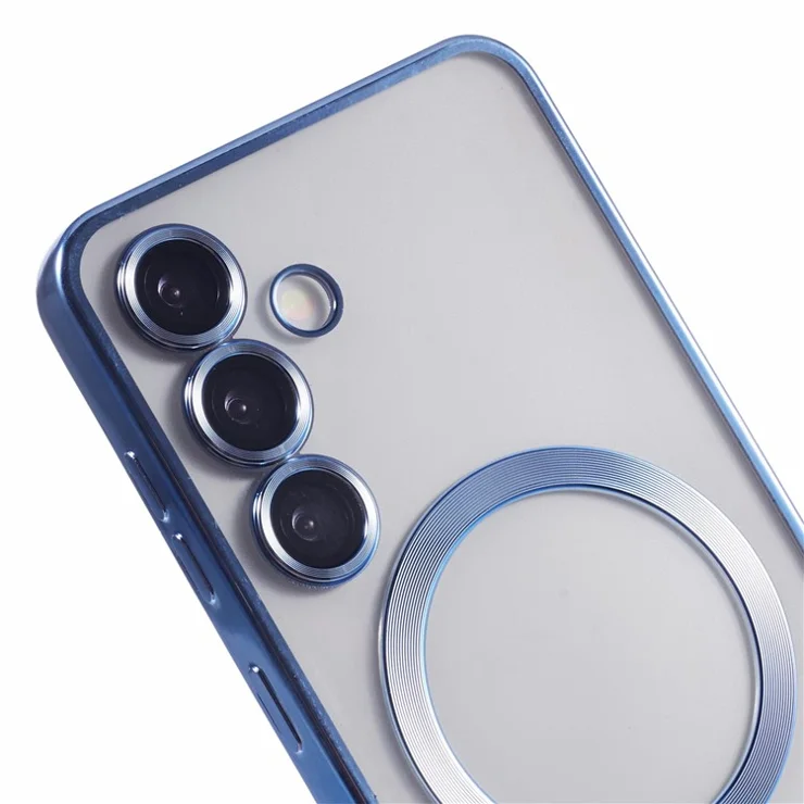 For Samsung Galaxy S24 Case Compatible with MagSafe Electroplated TPU Phone Cover with Lens Film - Blue