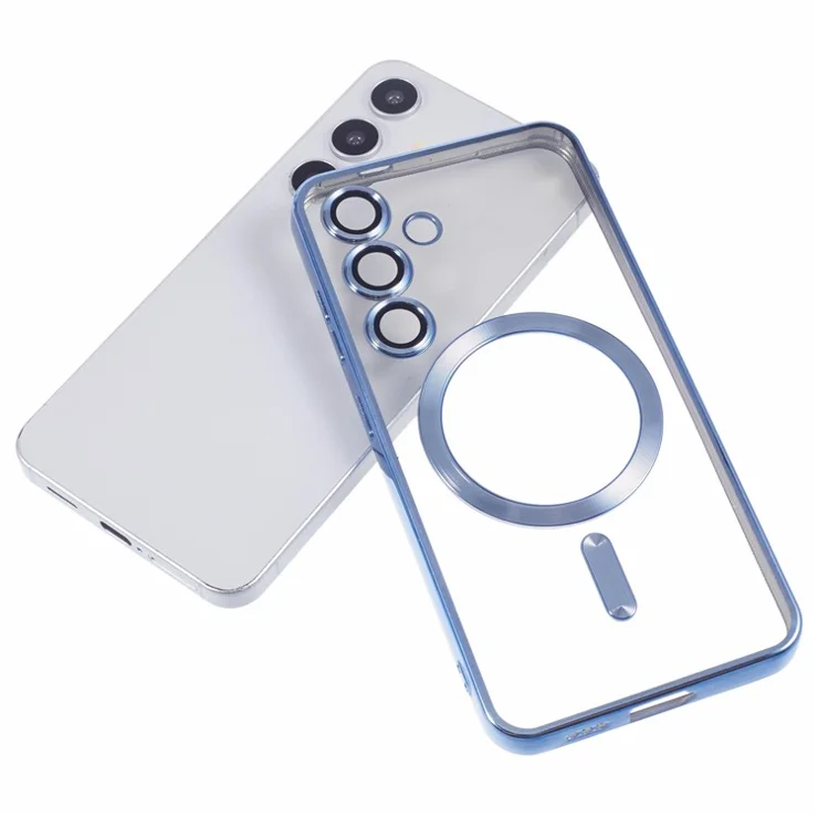 For Samsung Galaxy S25 Case Compatible with MagSafe Electroplated TPU Phone Cover with Lens Film - Blue