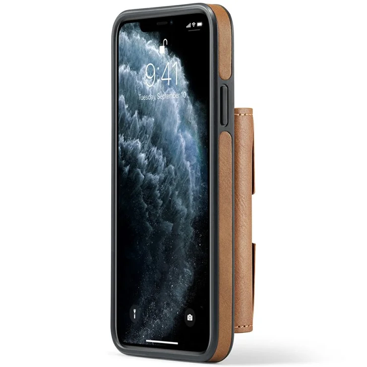 DG.MING M6 Series For iPhone 11 Pro Case Magnetic Wallet PU+PC+TPU Phone Cover - Brown