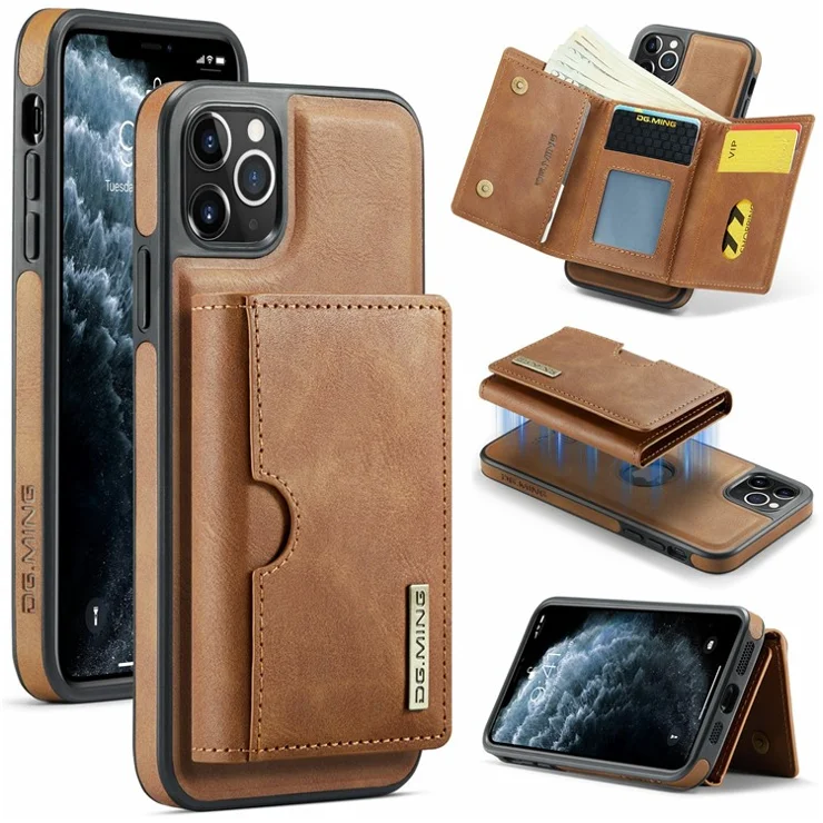 DG.MING M6 Series For iPhone 11 Pro Max Case Magnetic Wallet PU+PC+TPU Phone Cover - Brown