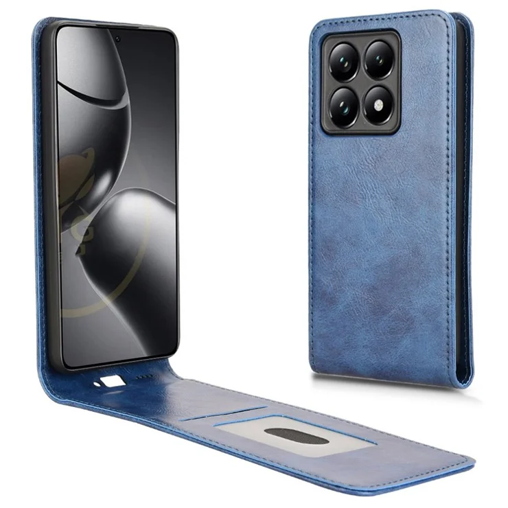 For Xiaomi 14T Case with Card Slot Magnetic Vertical Flip Leather Phone Cover - Dark Blue