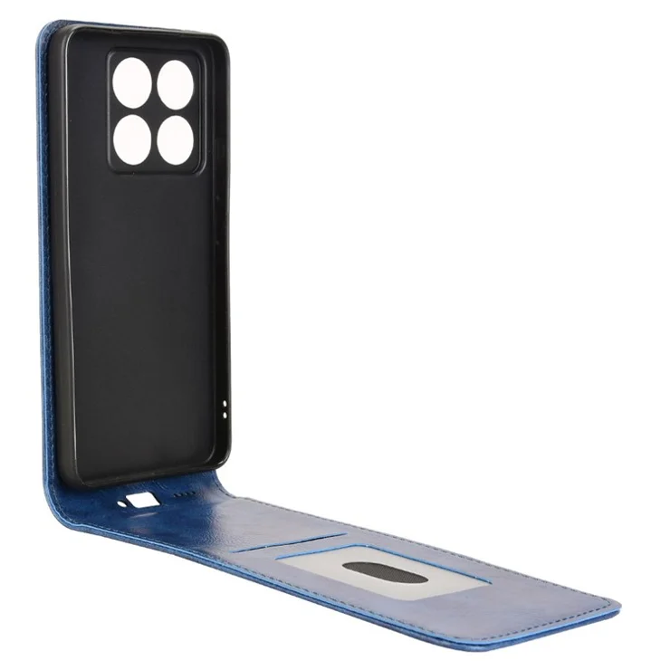 For Xiaomi 14T Case with Card Slot Magnetic Vertical Flip Leather Phone Cover - Dark Blue