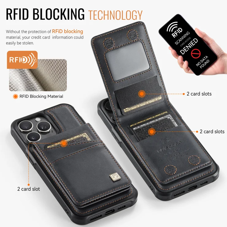 For iPhone 13 Pro Max 6.7 inch Case AUTSPACE A12 Leather Phone Case with Detachable Card Bag - Black