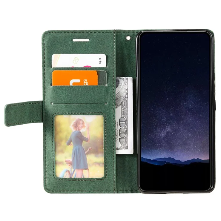 For Xiaomi 14T Case Imprinted Lines PU Leather Splicing Wallet Phone Cover - Green