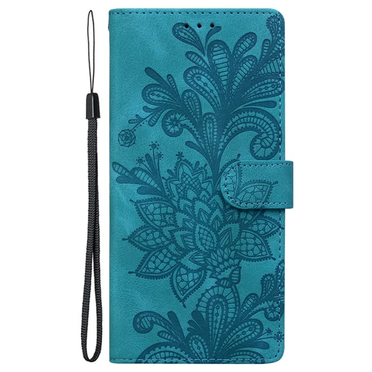For Motorola Moto G84 5G Case Imprinted Lace Flowers PU Leather Wallet Phone Cover - Green