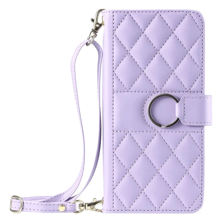 For Xiaomi 14T Crossbody Leather Case Ring Buckle Wallet Stand Rhombus Mobile Cover - Purple