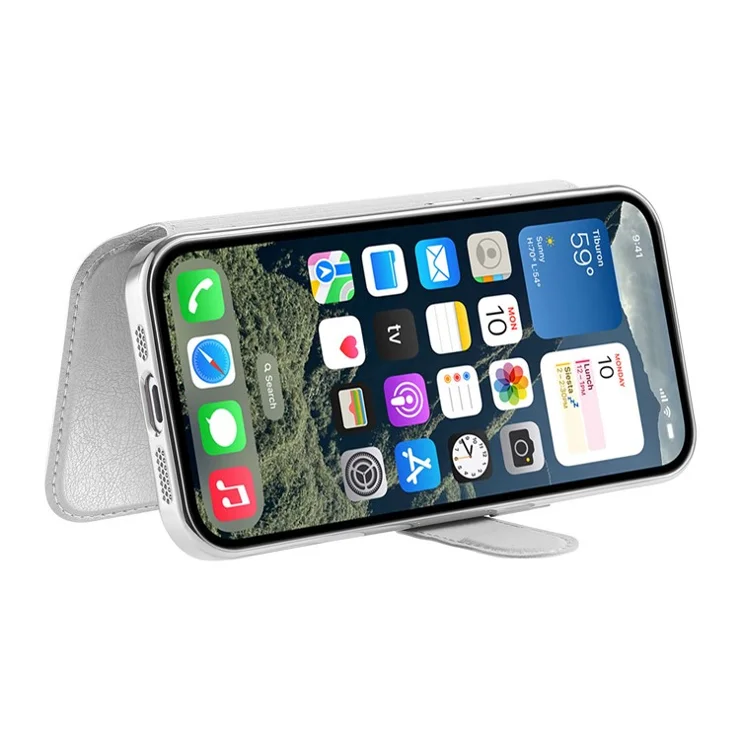 For iPhone 13 Pro Max Case Compatible with MagSafe Detachable Leather Phone Cover with Lens Film - Silver