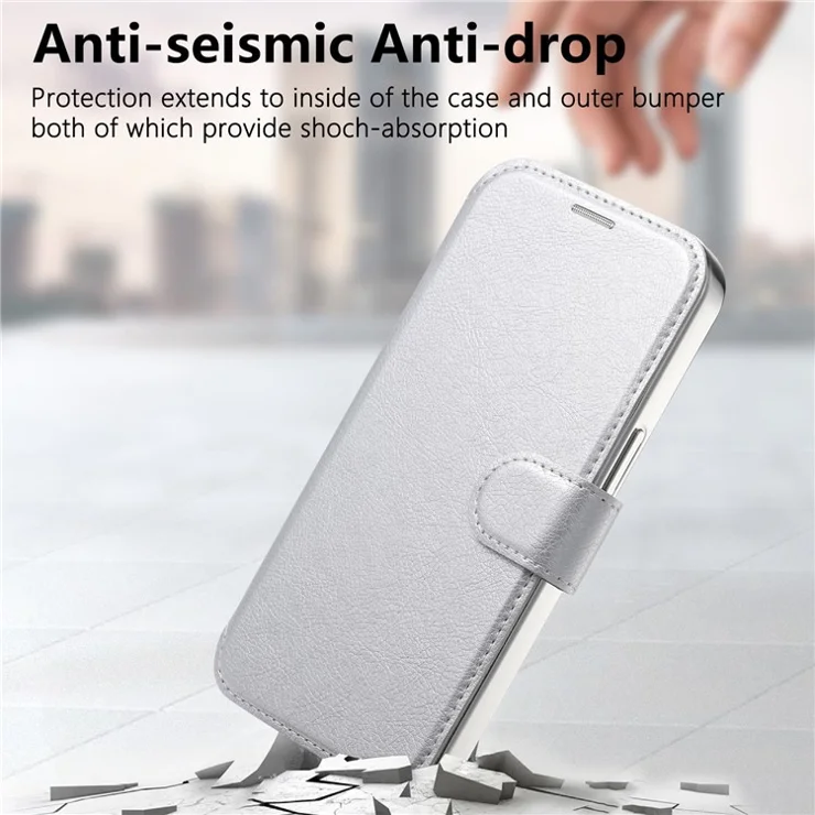For iPhone 15 Pro Case Compatible with MagSafe Detachable Leather Phone Cover with Lens Film - Silver