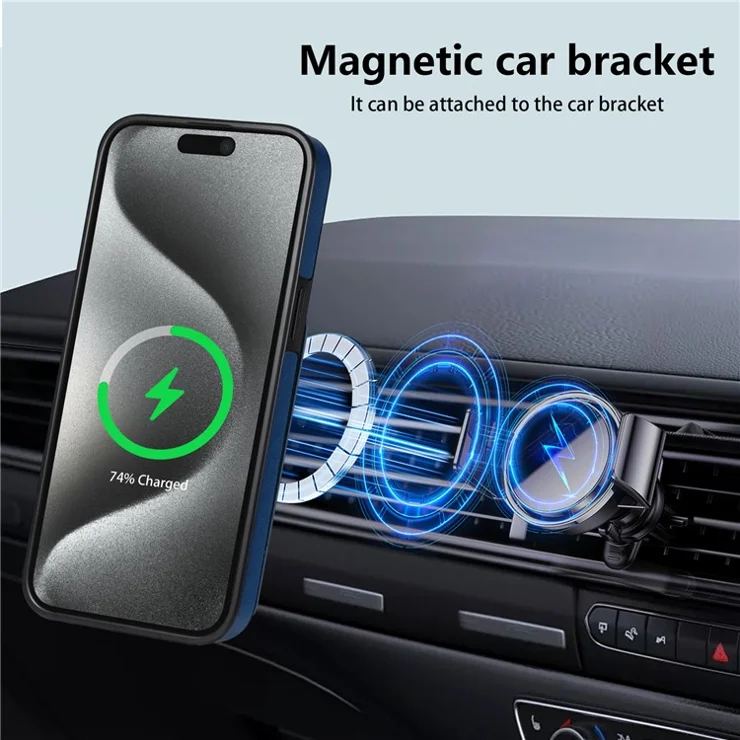 For iPhone 15 Pro Max Case Compatible with MagSafe Detachable Card Holder Kickstand Leather Phone Back Cover - Blue
