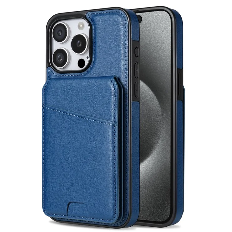 For iPhone 15 Pro Max Case Compatible with MagSafe Detachable Card Holder Kickstand Leather Phone Back Cover - Blue