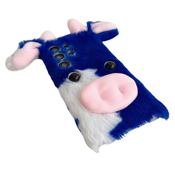 For Samsung Galaxy S25 Ultra Case Fluffy Cows Ear Soft TPU Protective Phone Cover - Rose
