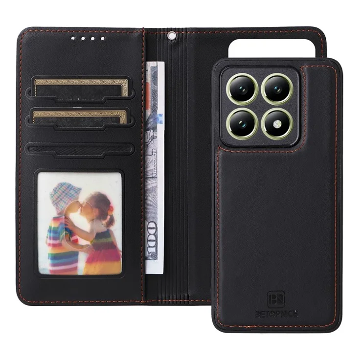 For Xiaomi 14T Magnetic Case BETOPNICE Detachable PU Leather Phone Cover with Strap - Black